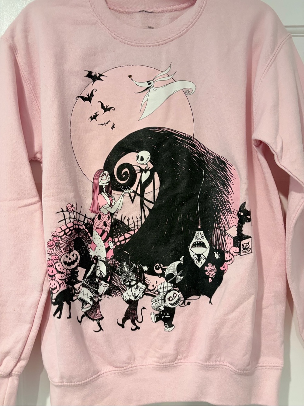 Disney The Nightmare Before Christmas Pink Fleece Crewneck Sweatshirt Small - Picture 3 of 6